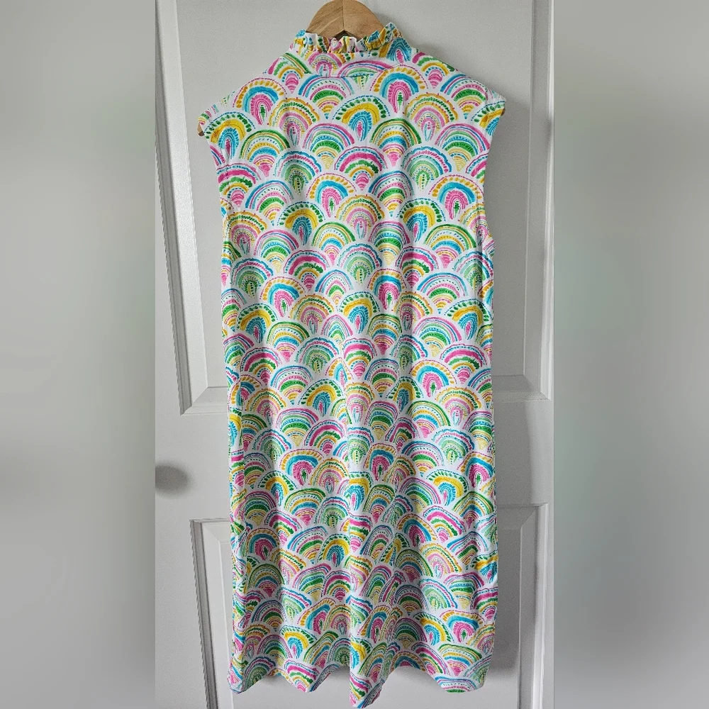 BARBARA ERICKSON Colorful‎ Rainbow Resort Wear Ruffled Polo Dress Size XL - Picture 2 of 4